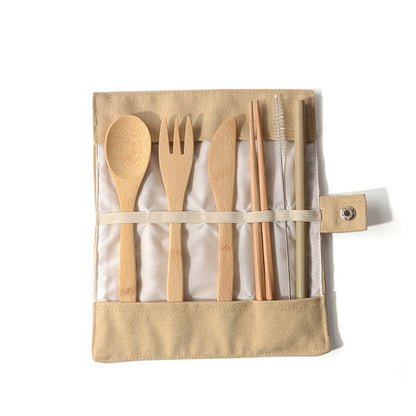 Portable Bamboo Travel Cutlery Set Eco-friendly Fork Spoon Flatware Camping