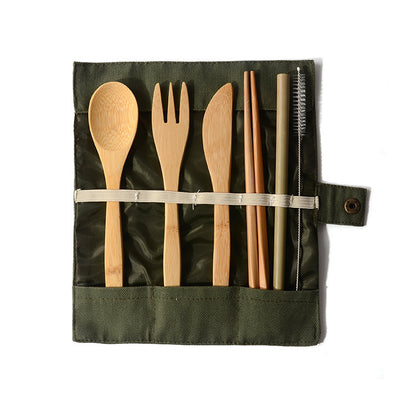 Portable Bamboo Travel Cutlery Set Eco-friendly Fork Spoon Flatware Camping