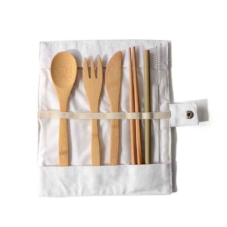 Portable Bamboo Travel Cutlery Set Eco-friendly Fork Spoon Flatware Camping
