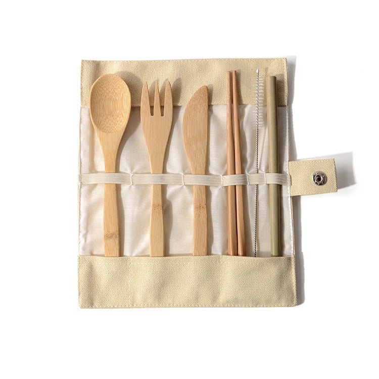 Portable Bamboo Travel Cutlery Set Eco-friendly Fork Spoon Flatware Camping