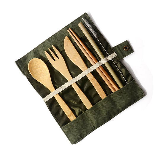 Portable Bamboo Travel Cutlery Set Eco-friendly Fork Spoon Flatware Camping